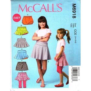 McCall's M6918 Girls 3 to 6 Skorts Skirted Short Uncut Sewing Pattern New